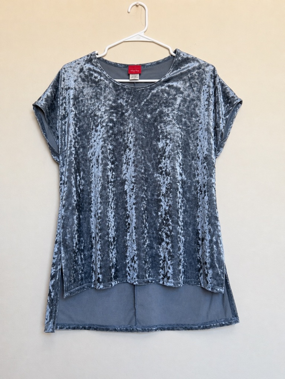 Daytrip Blue Crushed Velvet Short Sleeve Top Small
